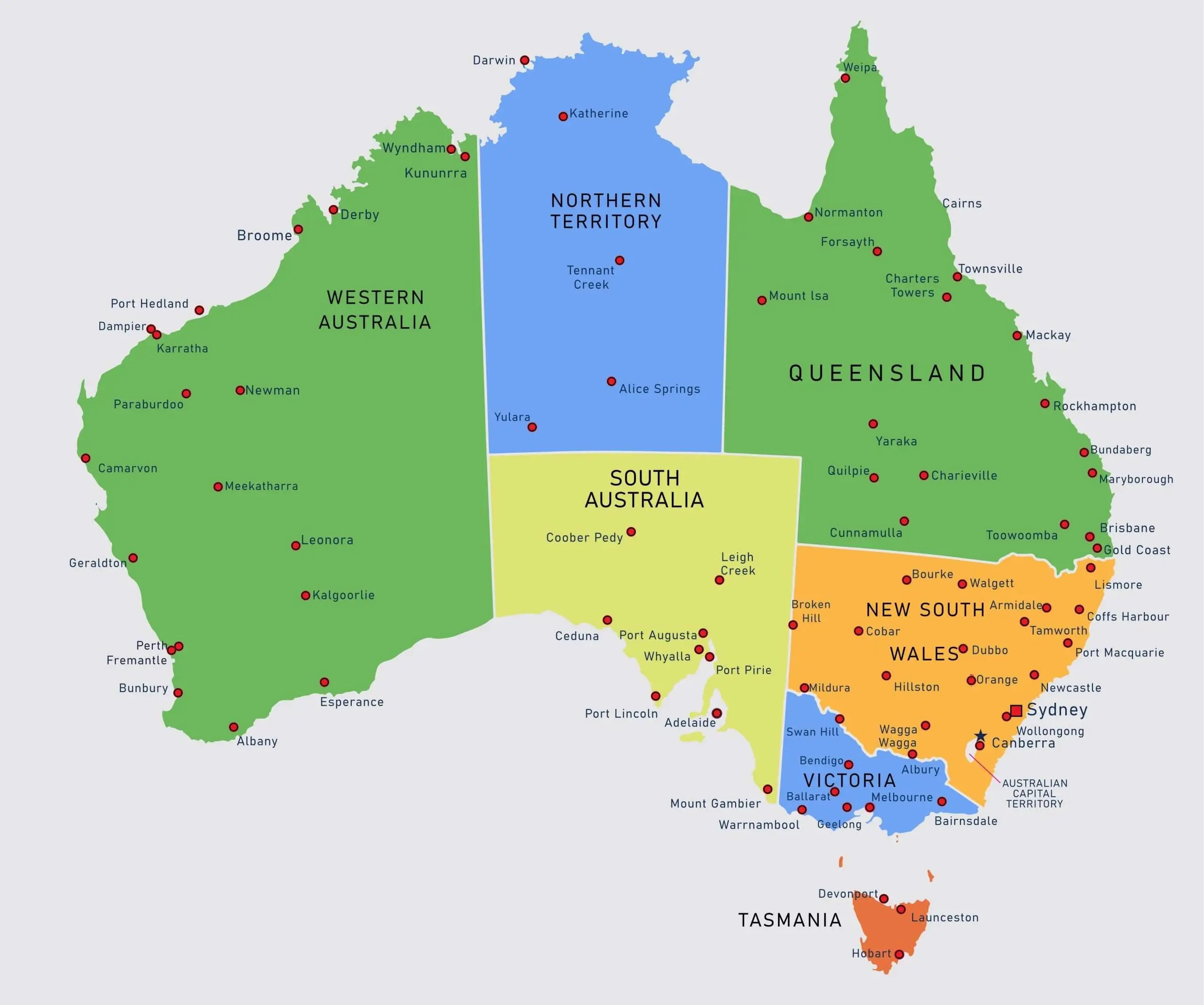 La carte des régions australiennes